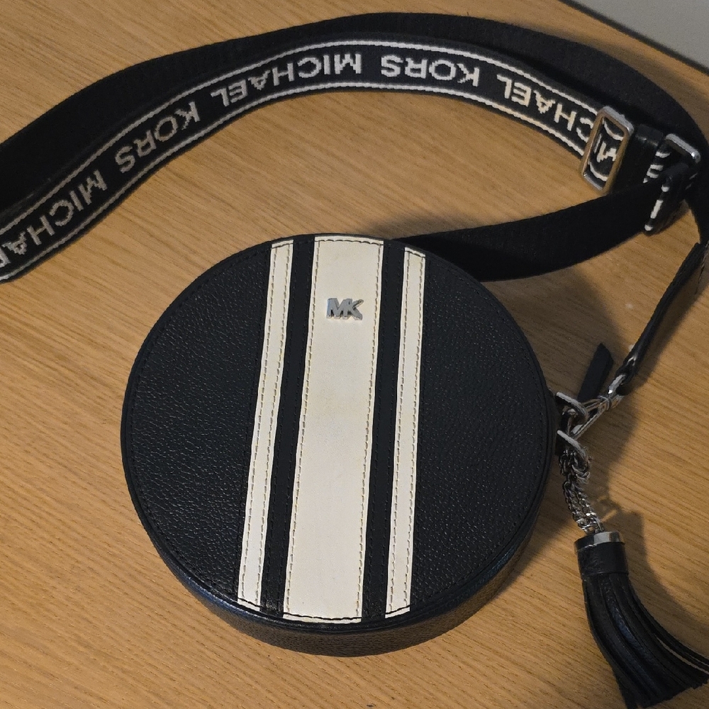 Michael Kors Black and White Circular Crossbody Bag